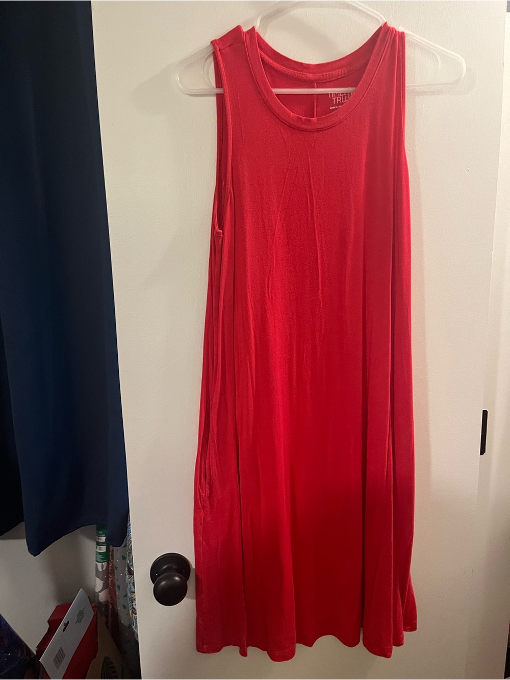 Red Sleeveless Swing Dress with Pockets